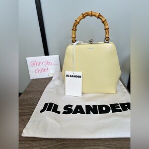 NWT Jil Sander Leather Goji Handbag Yellow Pastel Bamboo Handle